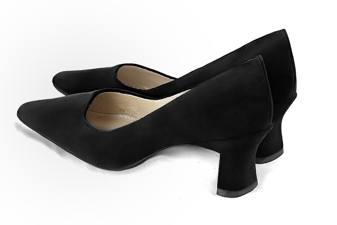 Matt black women's dress pumps,with a square neckline. Tapered toe. Medium spool heels. Rear view - Florence KOOIJMAN